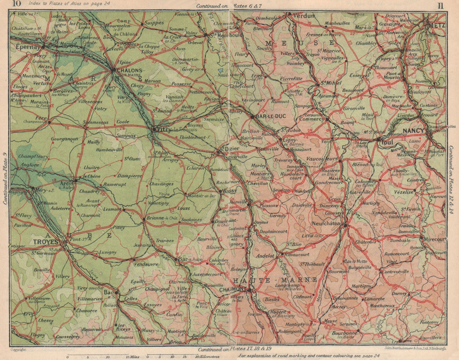 CHAMPAGNE LORRAINE. Haute-Marne Aube Meuse metz Chaumont Troyes Chalons 1930 map